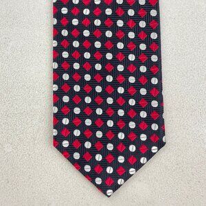 Vintage Geometric Jacquard Silk Tie 1990s Black/Red/White Circle Square Necktie